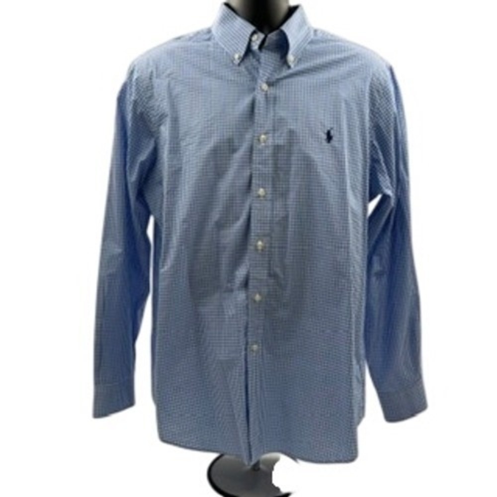 Ralph Lauren Mens Blue Gingham Check Button Down Shirt Large Stretch Cotton L - Picture 9 of 12